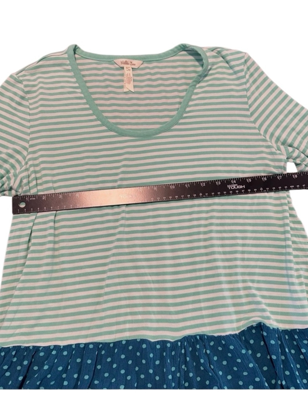 Matilda Jane Talk Tomorrow Large Mint Stripe Teal Polka Dot Ruffle Hem Tunic Top - Picture 5 of 9